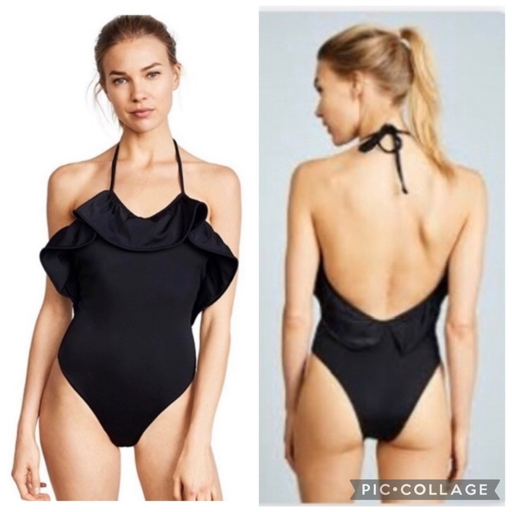 Peixoto Black One Piece Ruffled Halter‎ Neck Isabela Swimsuit Sz. M and L NWT